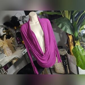 Seductions Barbie Pink Cowl Front Long Sleeve Top LG